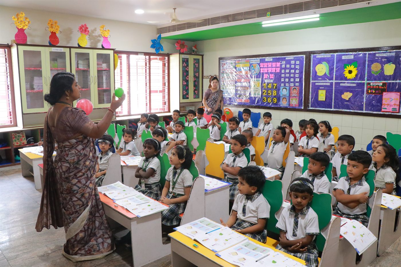 Modern kindergarten classroom with learning resources